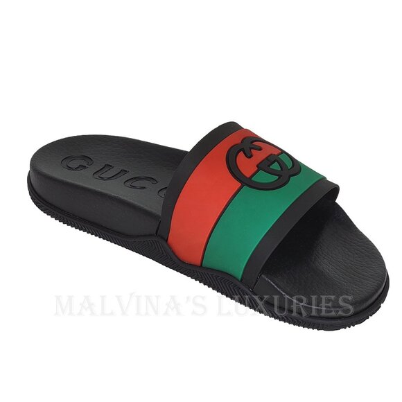 GUCCI SHOES MEN INTERLOCKING G LOGO RUBBER SLIDES w WEB STRIPE sz 9 / 9.5 - Picture 9 of 15